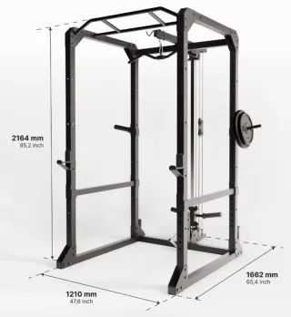 Rack de entrenamiento con banco y pesas