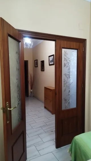 Puerta doble de paso con cristal decorado