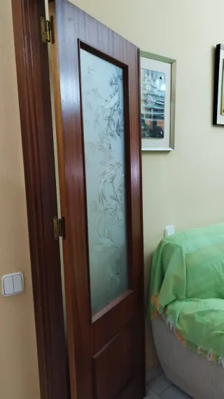 Puerta doble de paso con cristal decorado