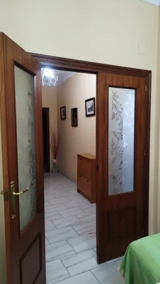Puerta doble de paso con cristal decorado