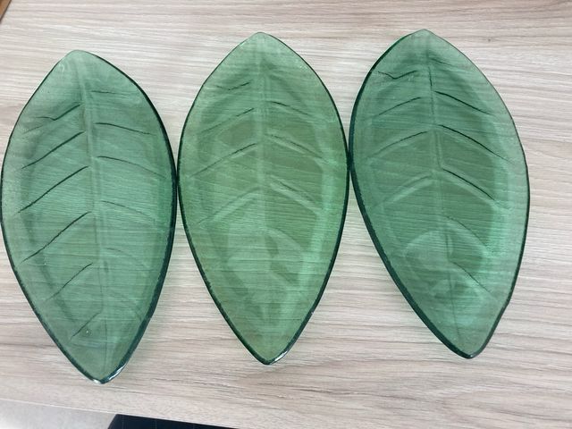 3 Bandejas Cristal Hoja Verde