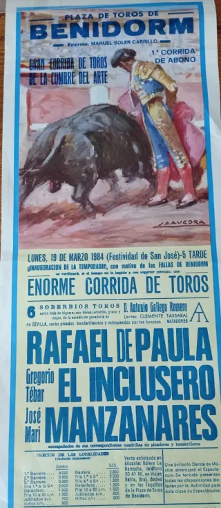 Cartel Toros Benidorm 1984. La cumbre del toreo.
