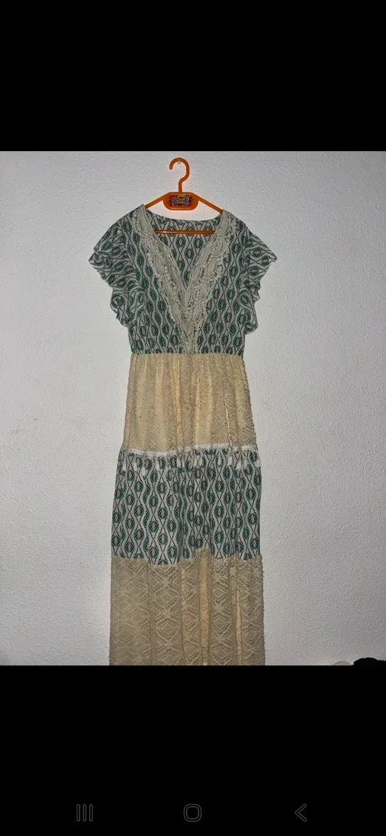 Vestido largo azul y beige talla M