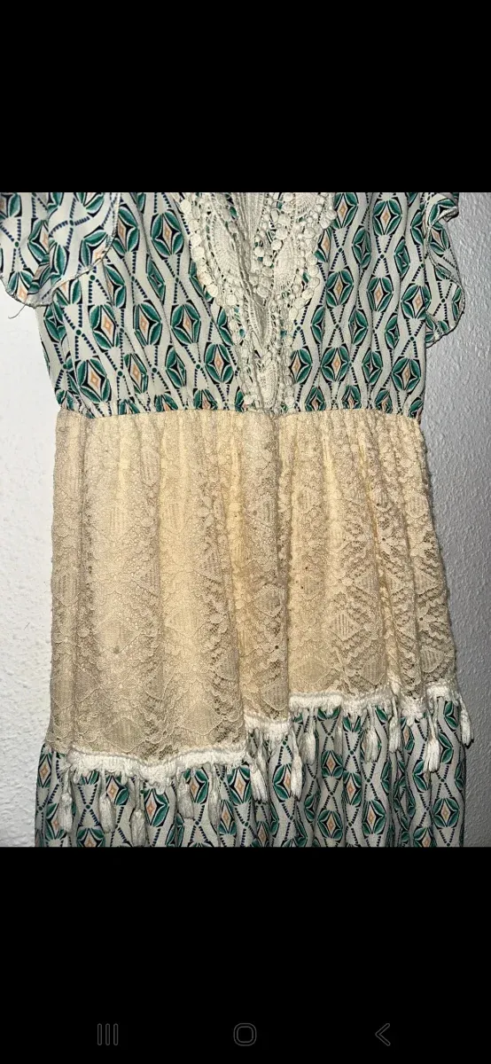 Vestido largo azul y beige talla M