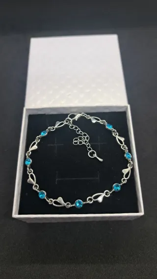 Pulsera Plata 925 Circonita Azul Corazones