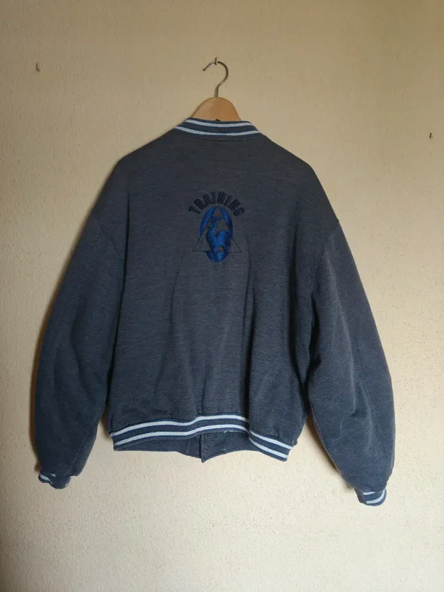 Cazadora deportiva gris y azul