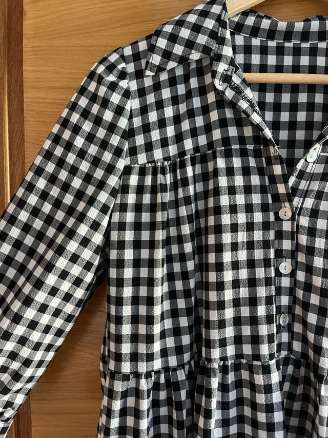 Vestido cuadros vichy blanco y negro