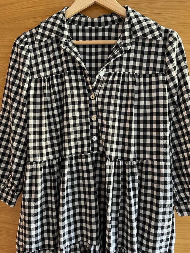 Vestido cuadros vichy blanco y negro