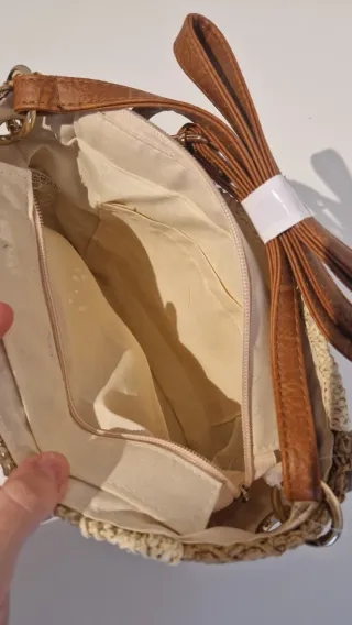 Bolso de rafia tejido beige y marrón