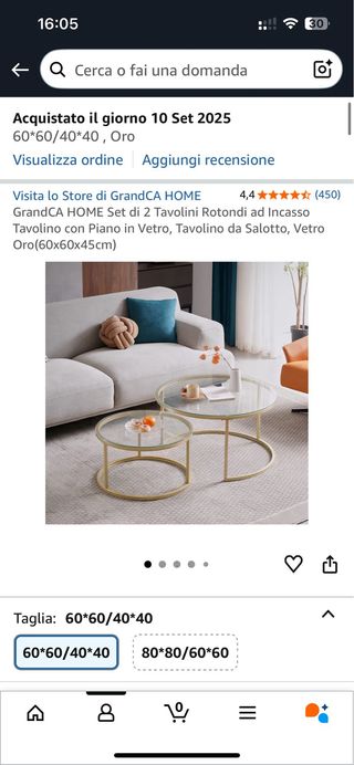 Set 2 tavolini rotondi oro e vetro