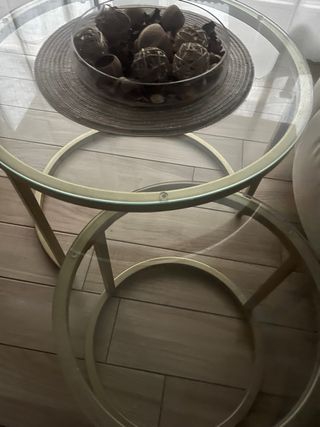 Set 2 tavolini rotondi oro e vetro