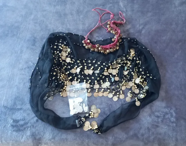 Pañuelo danza vientre con cascabeles y monedas