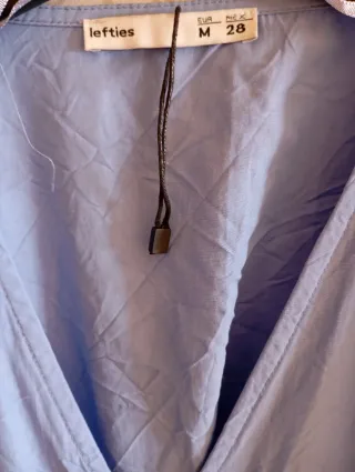 Vestido azul cruzado manga abullonada