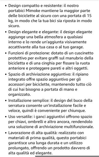 Supporto da parete per bicicletta