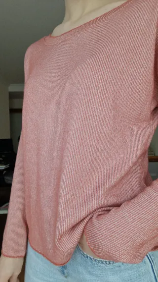 Jersey de punto fino rosa y rojo