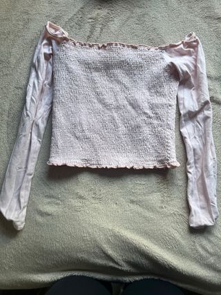 Camiseta rosa escote Bardot manga larga