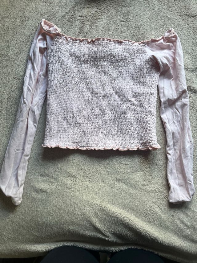 Camiseta rosa escote Bardot manga larga