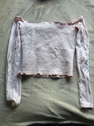 Camiseta rosa escote Bardot manga larga