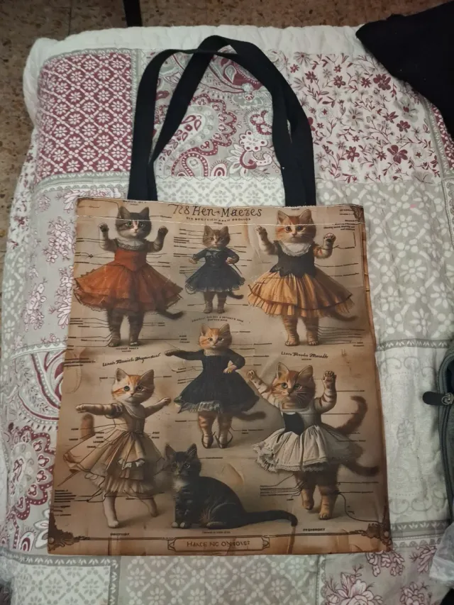 Bolsa de tela con gatos estilo vintage