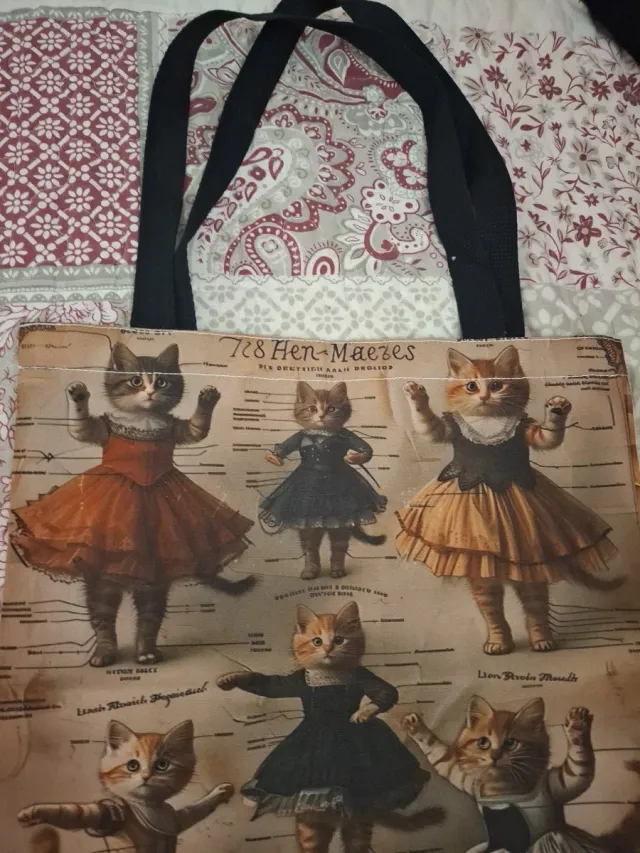 Bolsa de tela con gatos estilo vintage