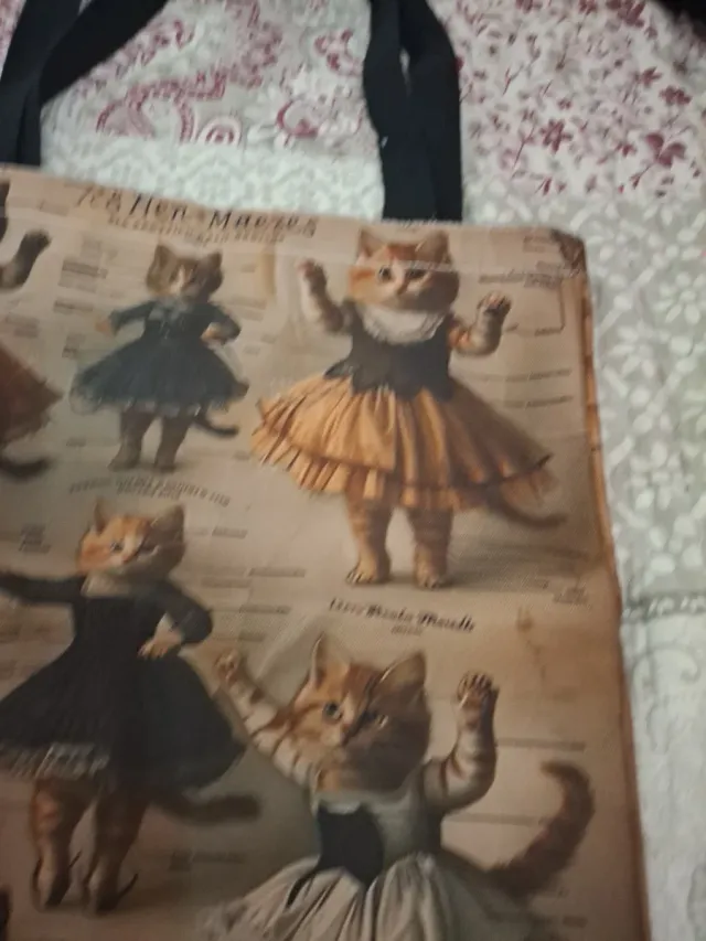 Bolsa de tela con gatos estilo vintage