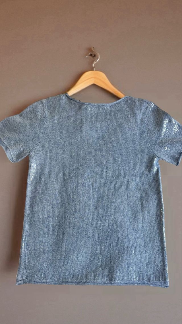 Top Zara punto lentejuelas gris Talla S