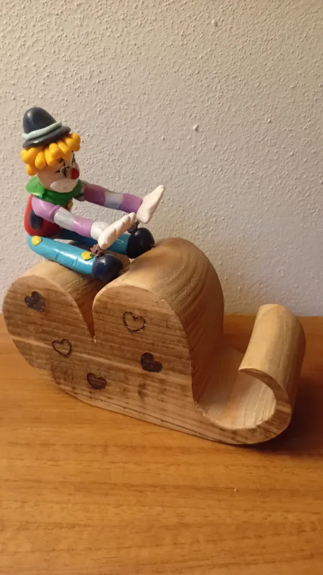 Portacellulare in legno e Fimo con clown