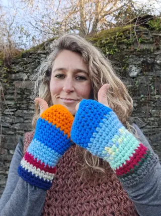 Mitones de lana sin dedos - Naranja y Azul