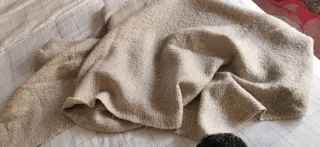 Bolso y gafas moradas, cinta verde bufanda y gorro