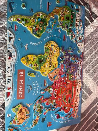 Puzzle Mapa Mundo Madera Magnético Educativo