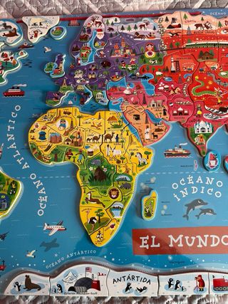 Puzzle Mapa Mundo Madera Magnético Educativo