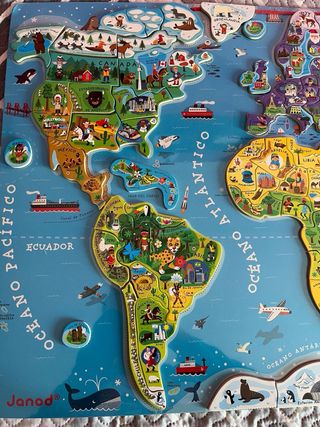 Puzzle Mapa Mundo Madera Magnético Educativo