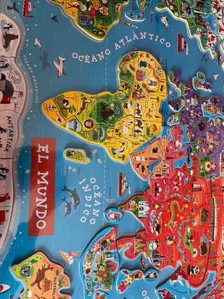 Puzzle Mapa Mundo Madera Magnético Educativo