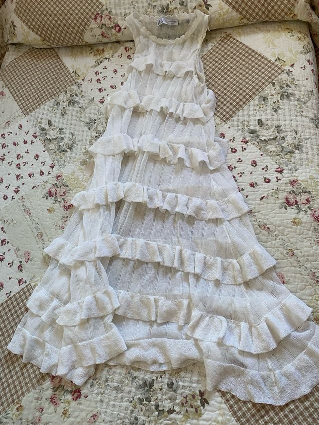 Vestido verde con volantes talla única