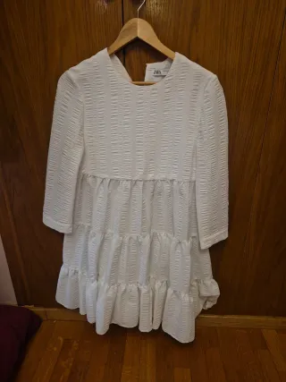 Vestido Zara blanco volantes talla XS