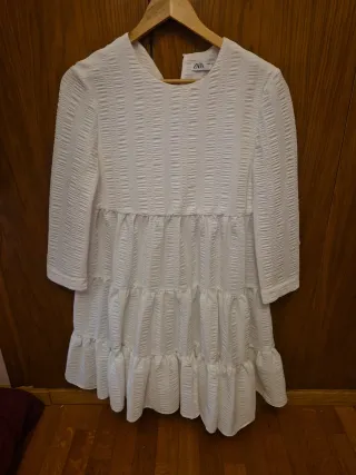 Vestido Zara blanco volantes talla XS