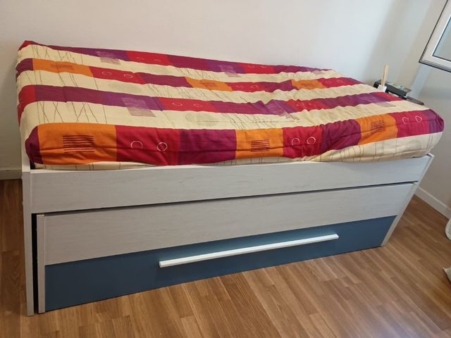 Cama juvenil con cajón y estante