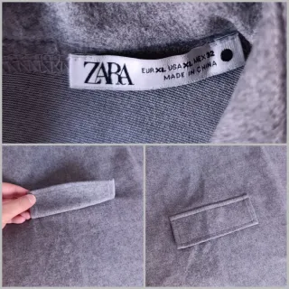 Vestido gris Zara cuello alto bolsillos.
