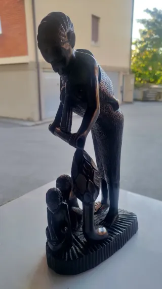 Scultura Mogano Senegal Donna con Bambini
