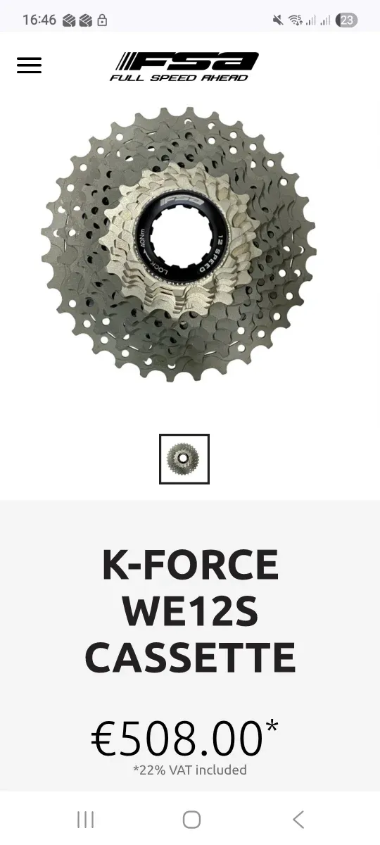 Casette FSA K-FORCE 12S WE // 11-32T (182 grs.)