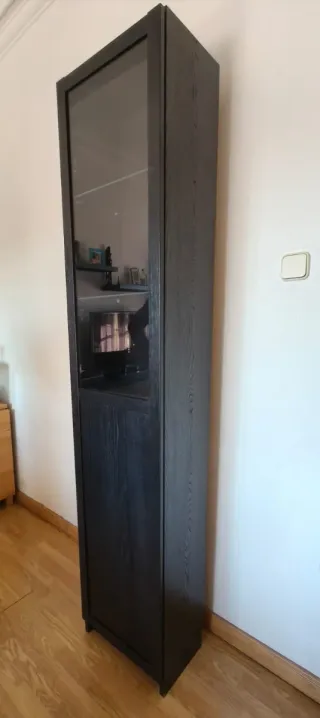 Estantería Billy Ikea Negra Marrón Puerta Cristal