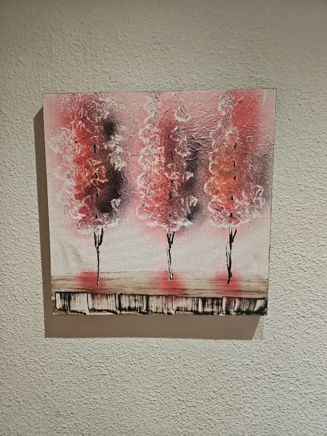 Cuadro abstracto árboles rojos y negros