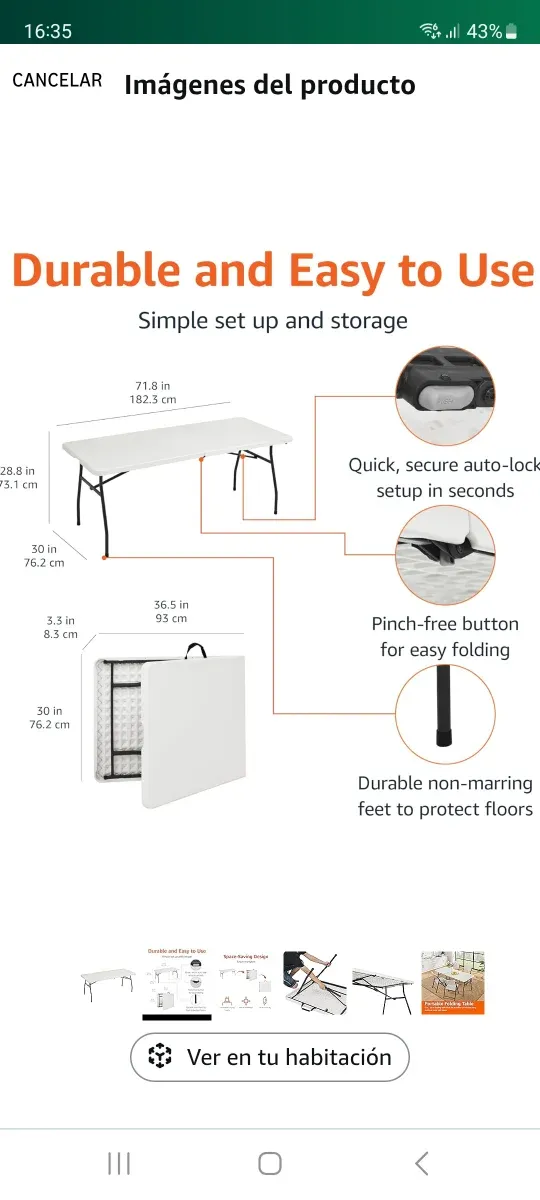 Mesa Plegable Blanca y Negra