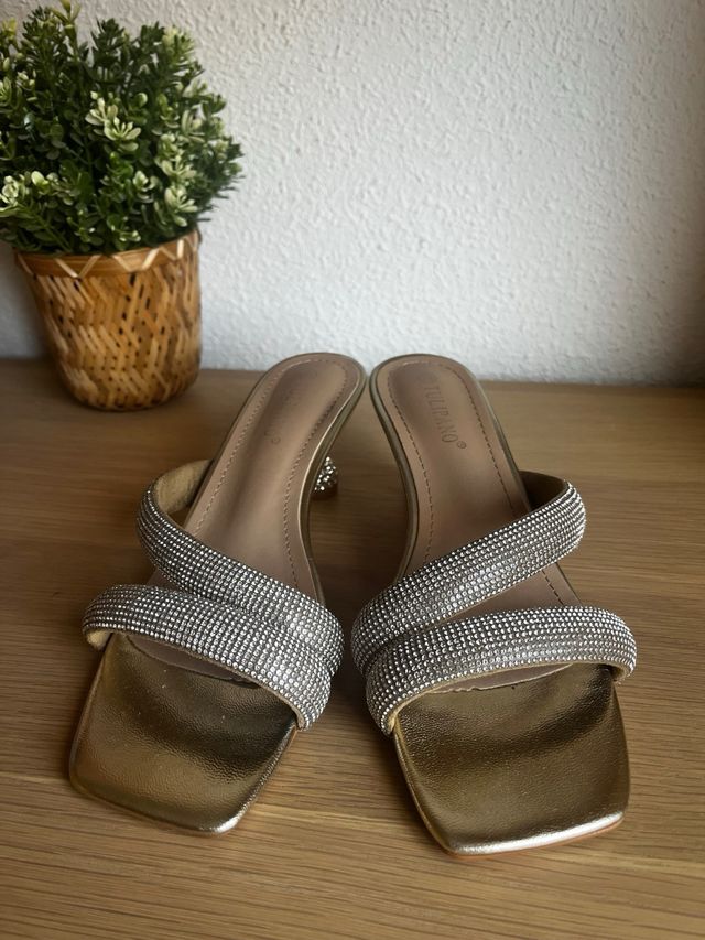 Sandalias Gala Talla 38 Doradas Brillantes