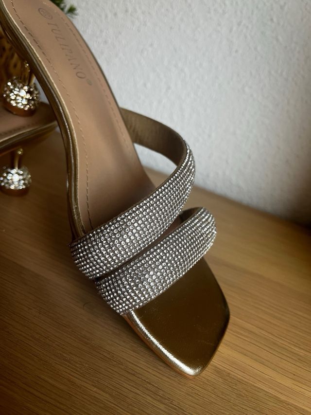 Sandalias Gala Talla 38 Doradas Brillantes