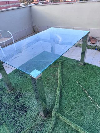 Mesa comedor cristal y acero inoxidable