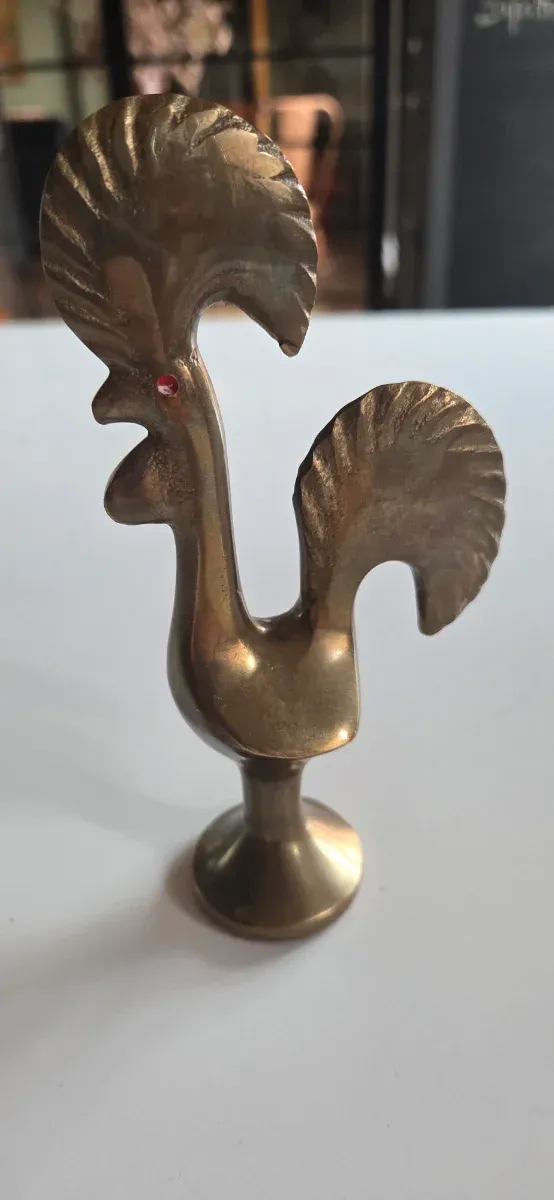 Figura Gallo Bronce Macizo Antigua