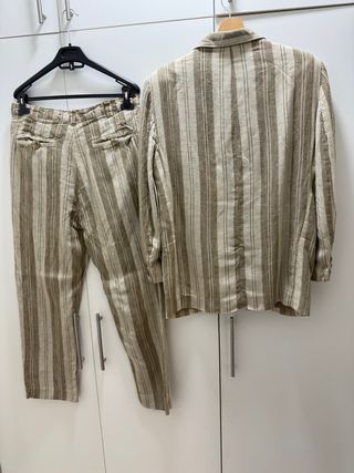 Completo uomo righe beige e marrone