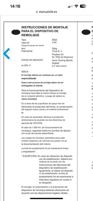 Enganche de remolque Toyota Auris 2013-2018 Brink