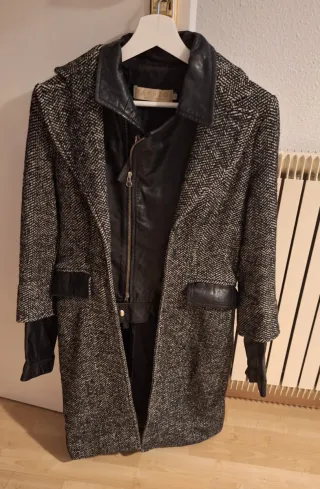 Abrigo tipo cazadora tweed y piel